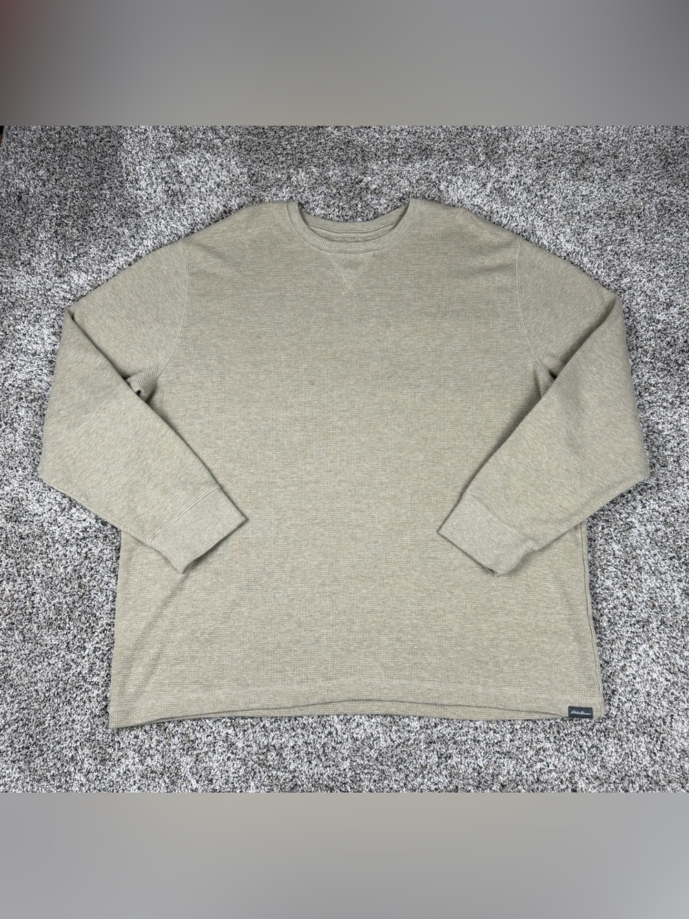 Sz 2XL Men Eddie Bauer Waffle Knit Thermal Long Sleeve Crewneck Sweatshirt Beige